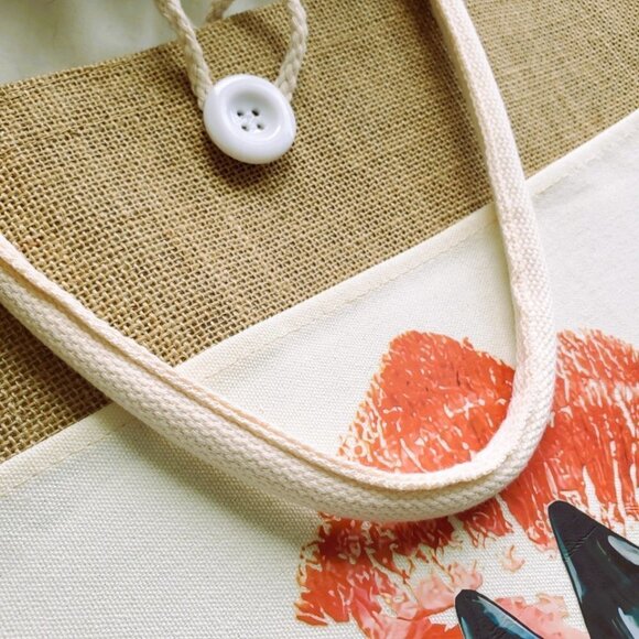 Custom Canvas Tote Bag, Large Size - Red Lips & Heels Theme Cream Tote - Picture 6 of 16